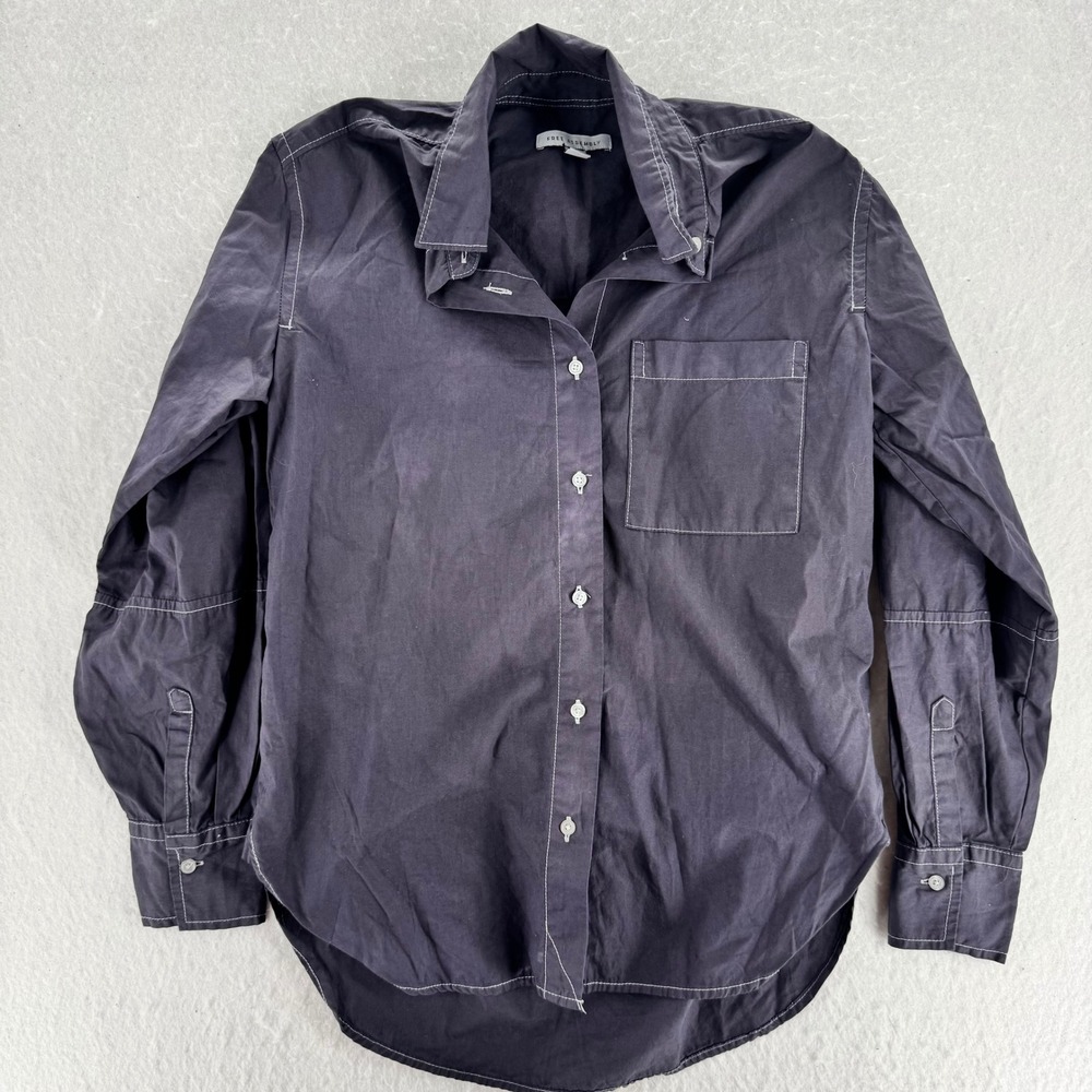 Free Assembly - Button Down Contrast Stitch Shirt - Charcoal Grey - XS - Womens